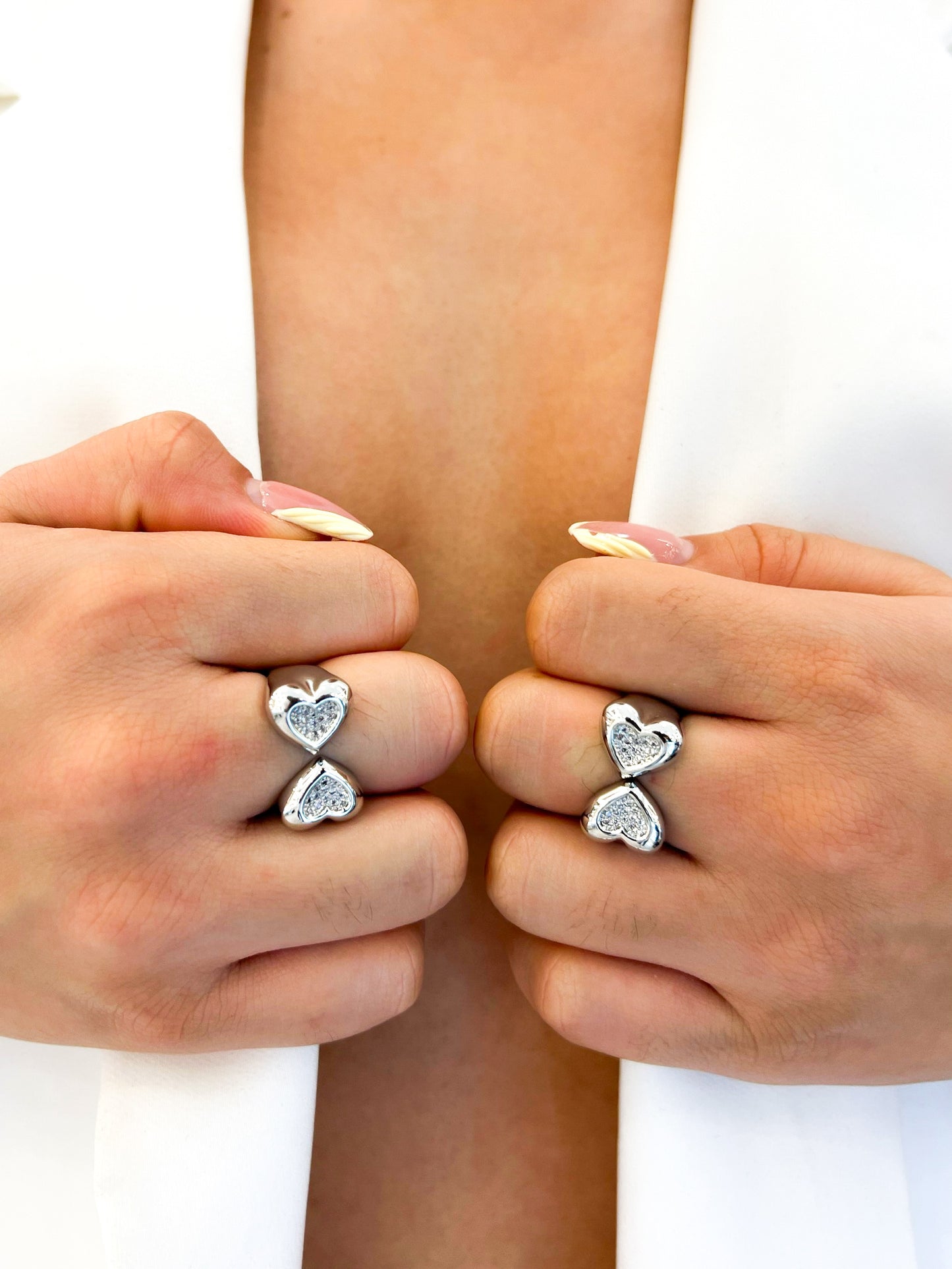 Double Heart Zircon Ring