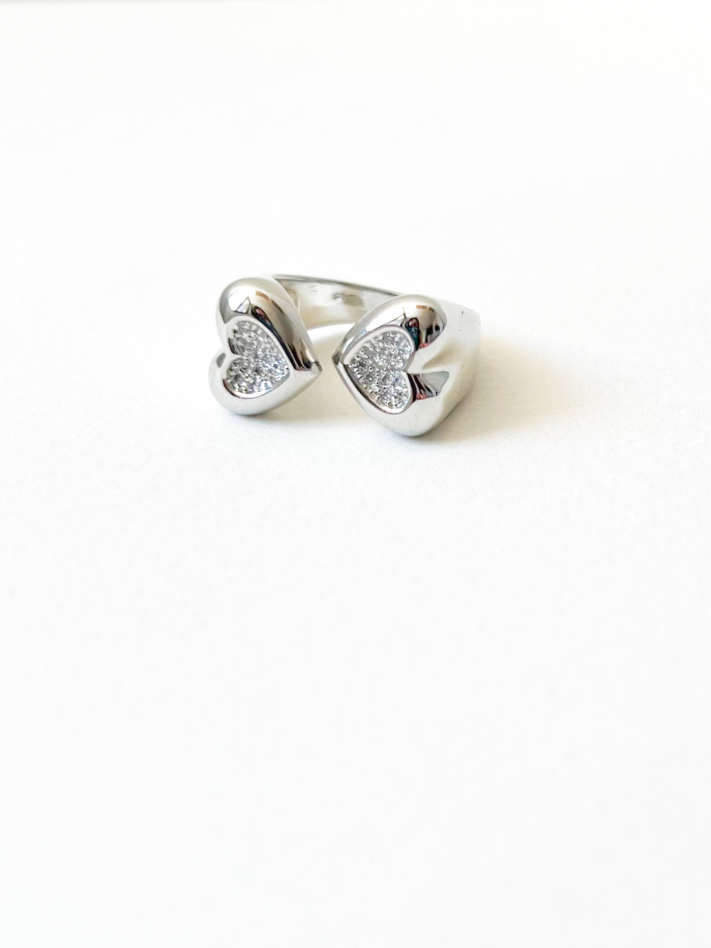 Double Heart Zircon Ring