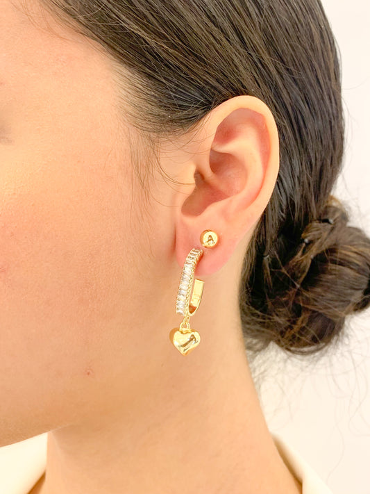 Gold Heart Baguette Earring